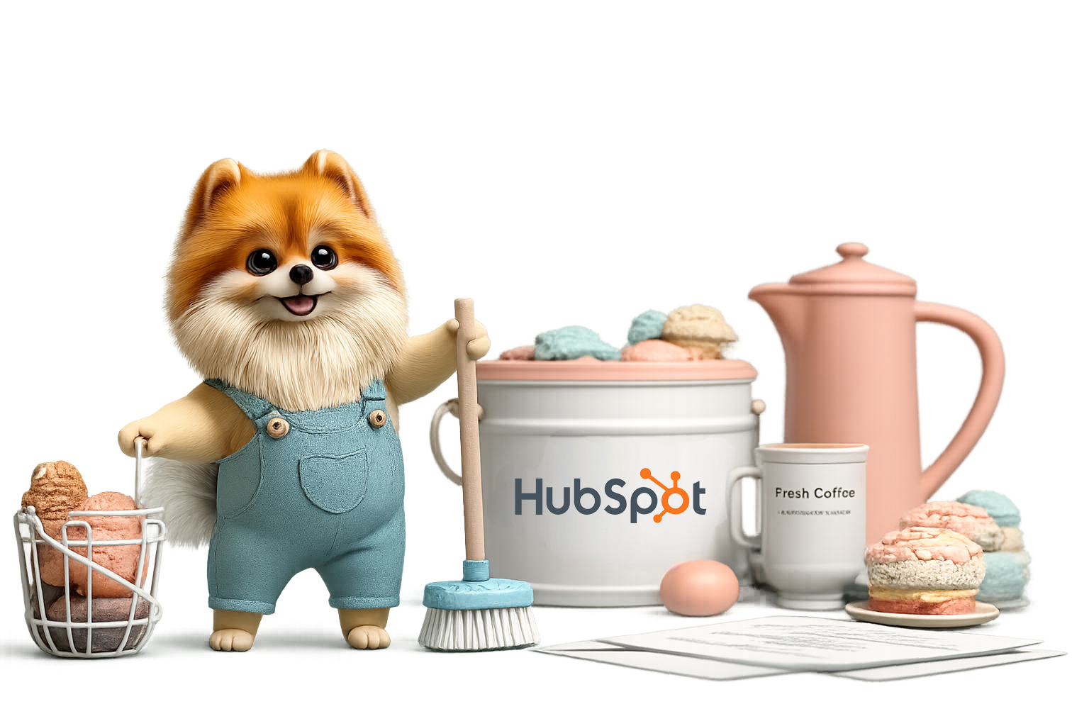 Cheerful Pomeranian with ice cream sponges